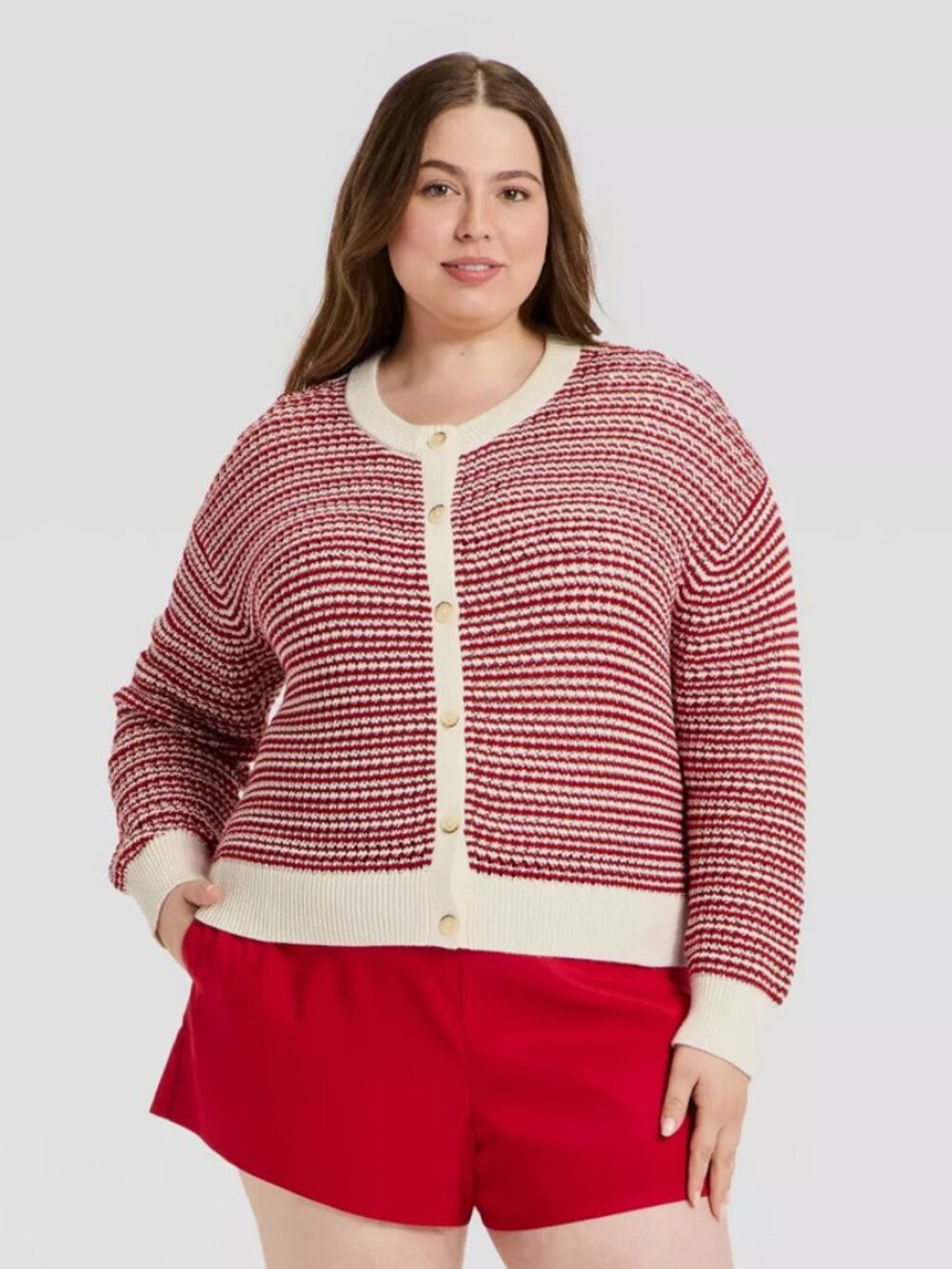 Women's Valentine's Day Cardigan Sweater - Universal Thread Red Striped XL